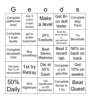GD Bingo Card