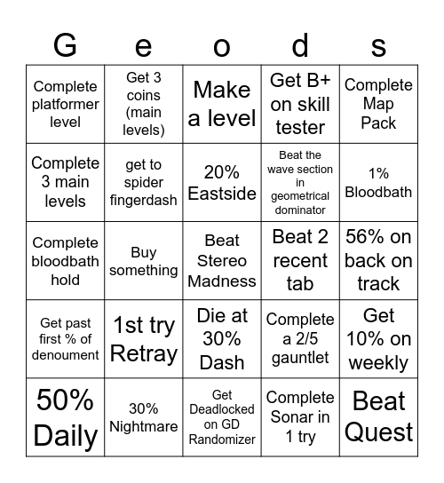 GD Bingo Card