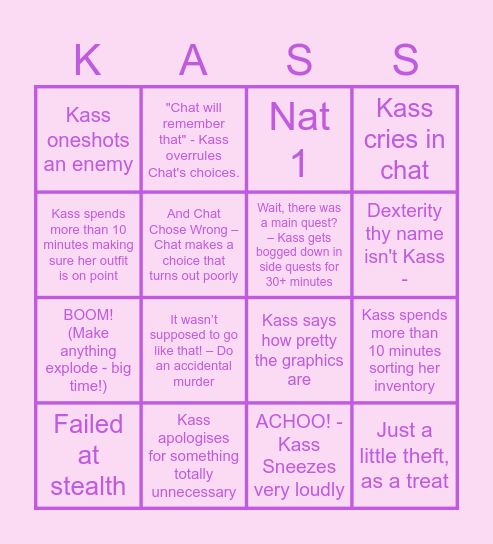 Baldur's Gate Bingo Card