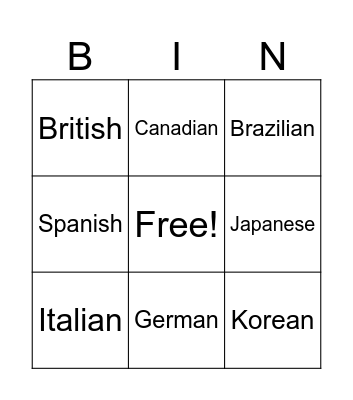 Untitled Bingo Card
