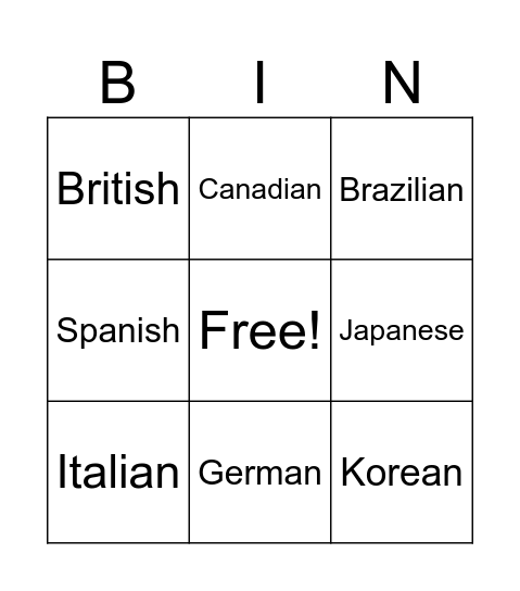 Untitled Bingo Card