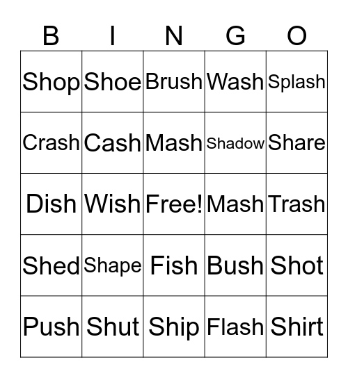 Sh Word Bingo Card