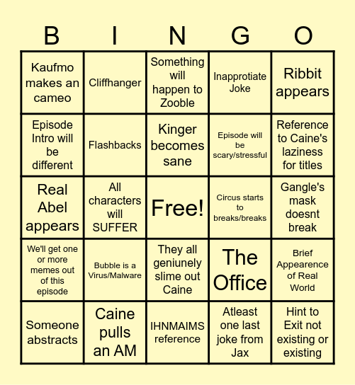 TADC EP8 Bingo Card