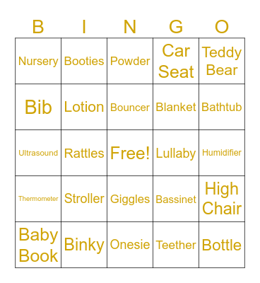 Baby Shower Bingo Card