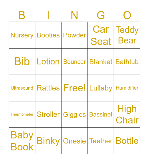 Baby Shower Bingo Card