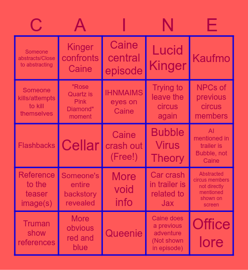 Digital Circus Episode 8 prediction BINGO Card Bingo Card
