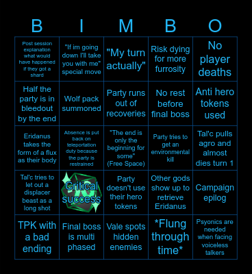 Rising Tide finale Bingo Card