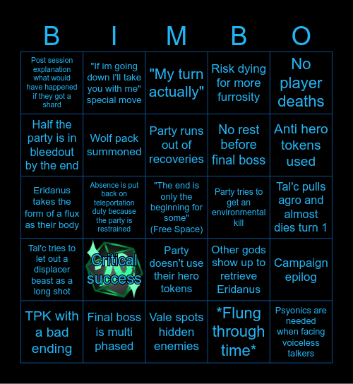 Rising Tide finale Bingo Card