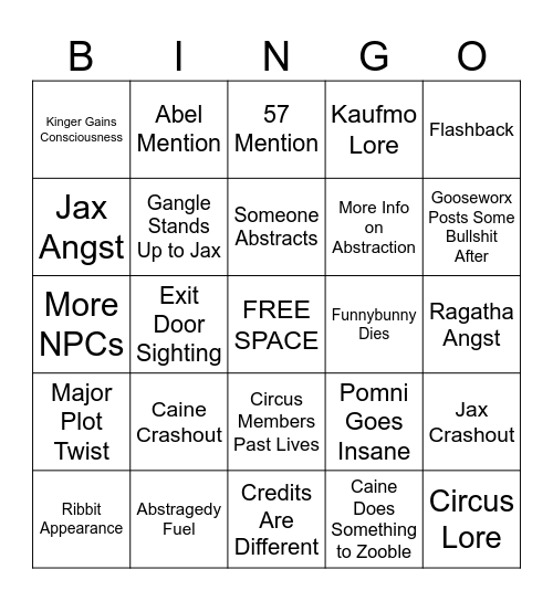 TADC Ep 8 Bingo Board Bingo Card