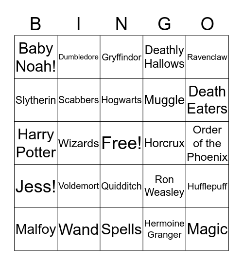 Baby Noah Goes to Hogwarts! Bingo Card