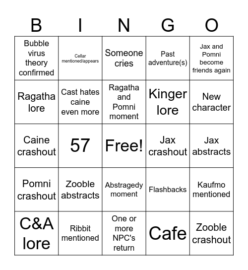 TADC episode 8 Bingo! Bingo Card