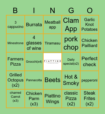 Piattino Bingo Card