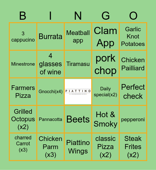 Piattino Bingo Card