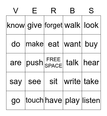 Present & Past Tense Verbs Bingo Card