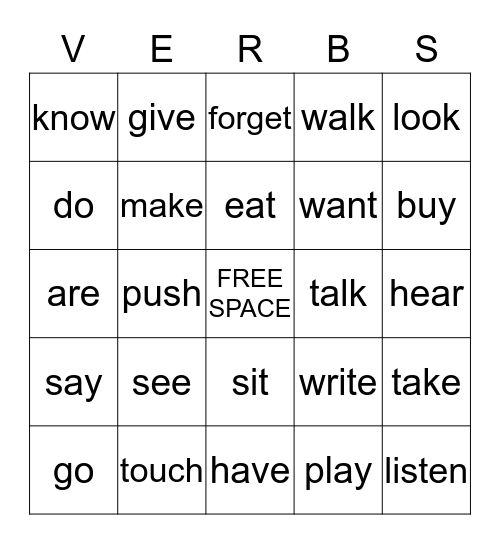 Present & Past Tense Verbs Bingo Card