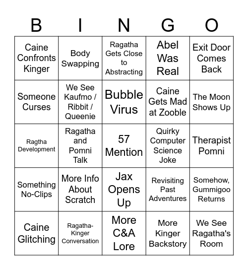 TADC Episode 8 Bingo Card