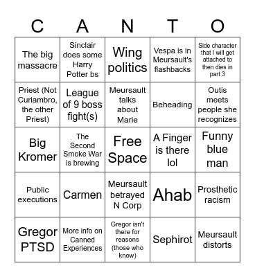 Canto 10 Bingo Card