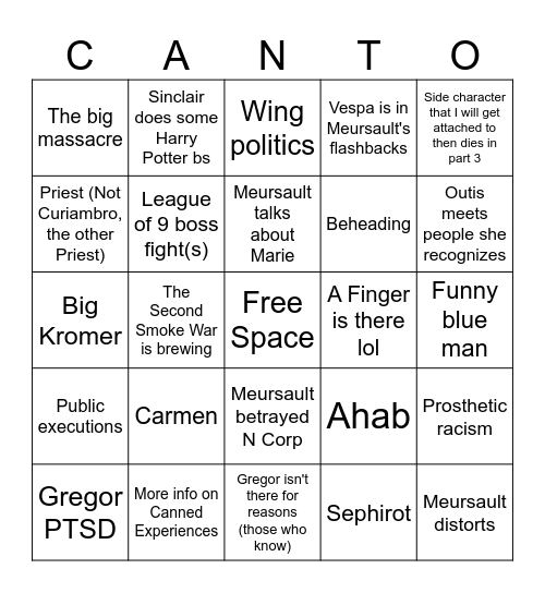 Canto 10 Bingo Card