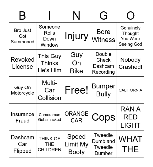 broken bones fail bingo Card
