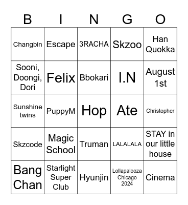 Stay with Stray Kids Bingo Card