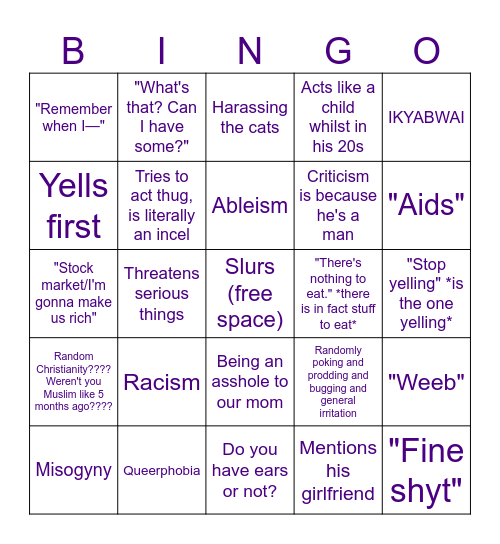 Sean Bingo Card