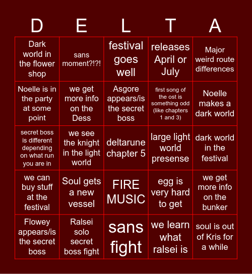 deltarune chapter 5 Bingo Card
