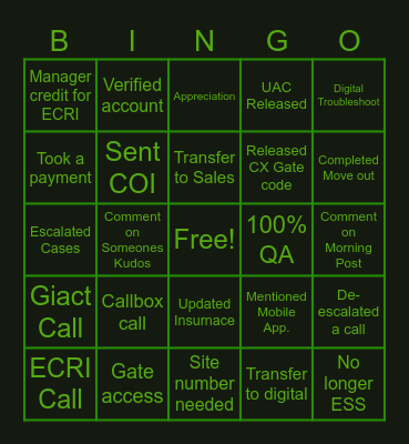 Extra Space Storage Bingo Card