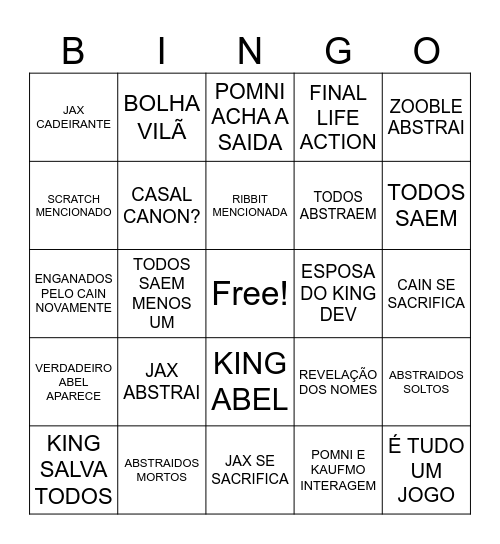 BINGO DE DIGITAL CIRCUS Bingo Card