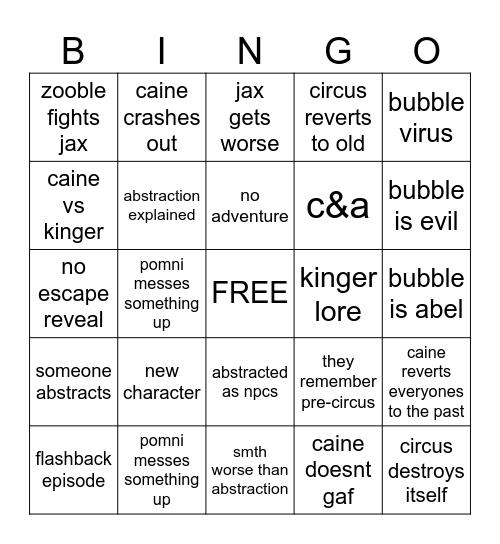 CIRCUS BINGO Card