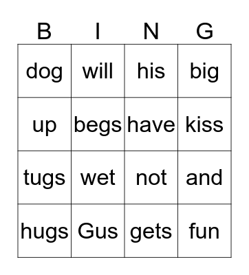Gus and his Dog Bingo Card