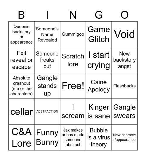 TADC EPISODE 8 BINGO BOARD Bingo Card