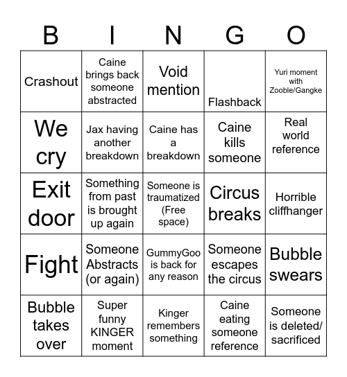 TADC Episode 8 Bingo Card