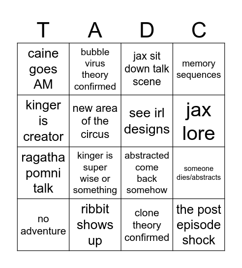 TADC EP8 Bingo Card