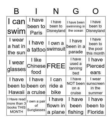 Fantasy Cruise Bingo Card