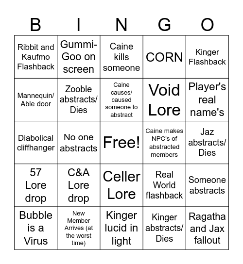 TADC Episode 8 Bingo Card