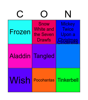 Concert Glasgow Disney Names * Bingo Card