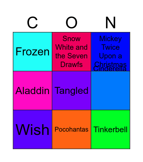 Concert Glasgow Disney Names * Bingo Card