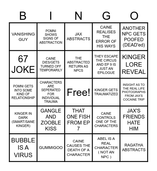 TADC EP 8 Bingo Card