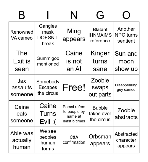 TADC Episode 8 Bingo Board Bingo Card