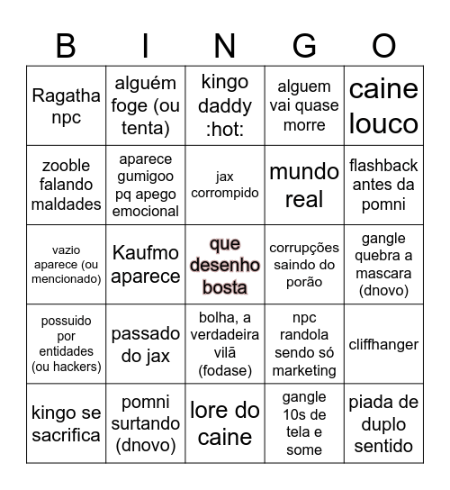 Digital Circus Bingo Card