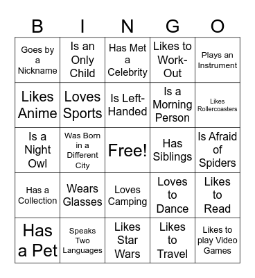 Find Someone Who... Bingo Card