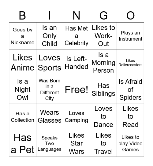 Find Someone Who... Bingo Card