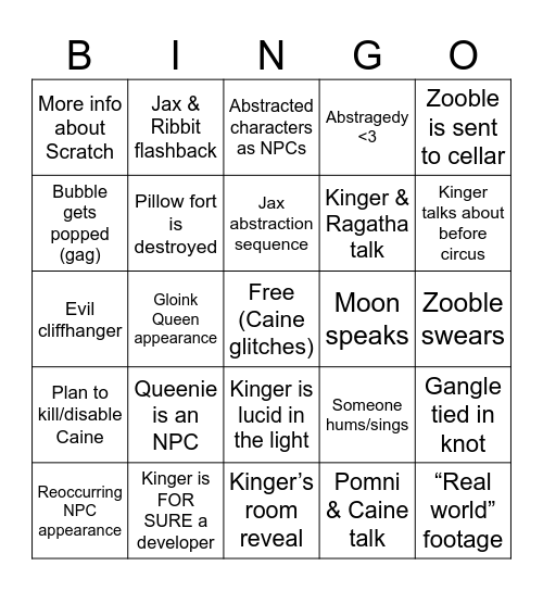 TADC Bingo Card