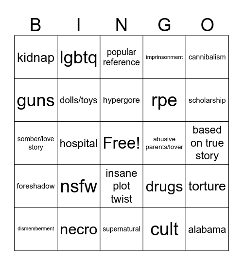 me-chan's daily life movie bingo Card