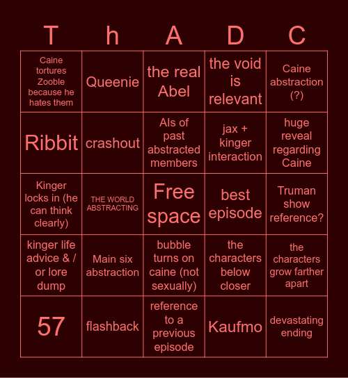 Digital Circus 8 Bingo Card