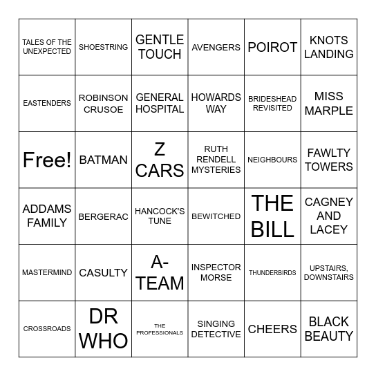 TV Themes Bingo I Bingo Card