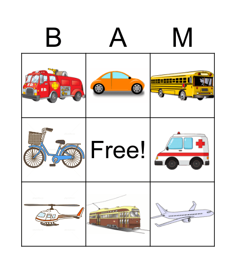 Vehicles sounds Bingo Card