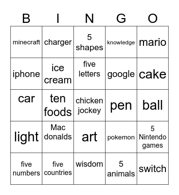 Untitled Bingo Card