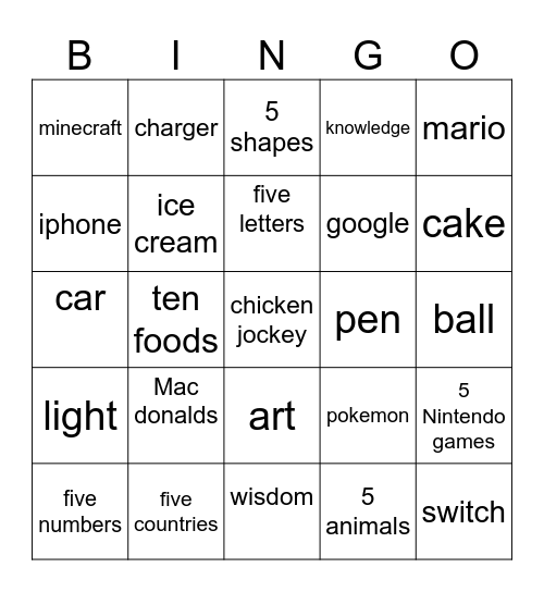 Untitled Bingo Card