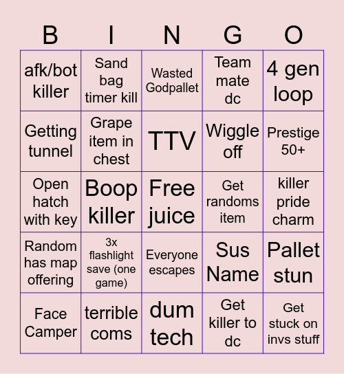 DEAD BY DAYLIGHT Bingo Card